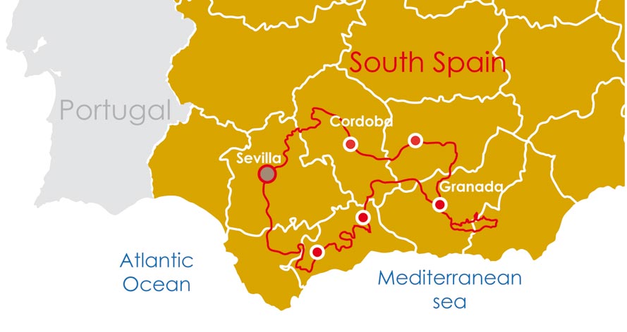 Carte de l'itinéraire du voyage en Andalousie (7 jours)