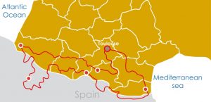 carte de l'itinéraire de 7 jours du voyage moto dans les Pyrénées