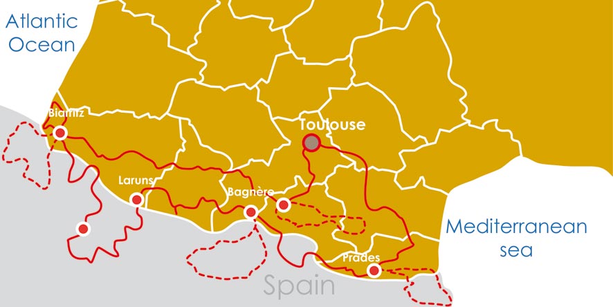 carte de l'itinéraire de 13 jours du voyage moto dans les Pyrénées