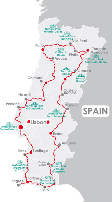 Carte de l'itinéraire Voyage Moto auPortugal