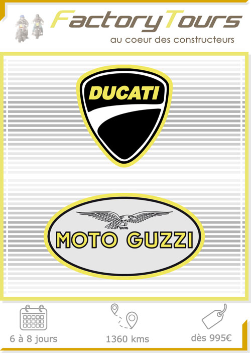 Etiquette illustration du voyage moto Ducati Moto Guzzi : logo des deux marques