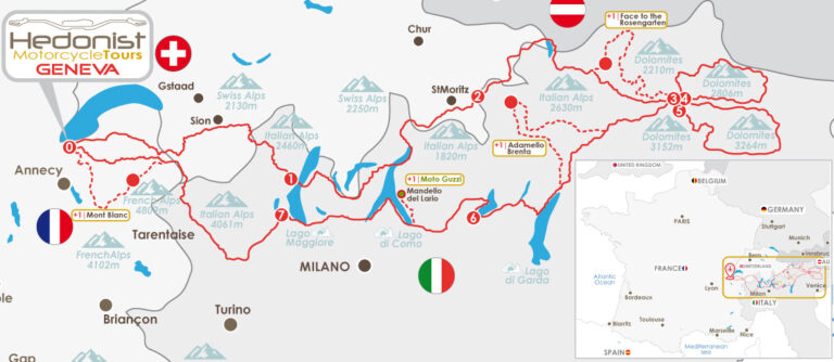 tracé de l'itineraire voyage moto Dolomites Italie