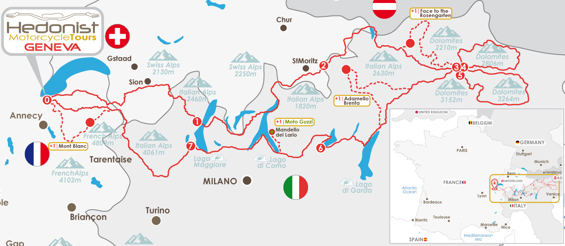 tracé de l'itineraire voyage moto Dolomites Italie